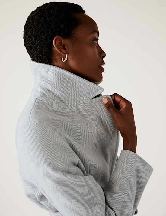 Herringbone Belted Tailored Coat