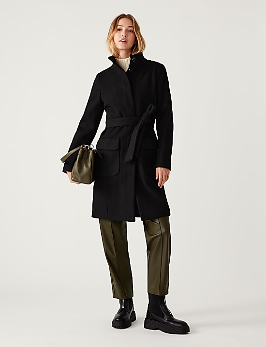 Belted Funnel Neck Trench Coat