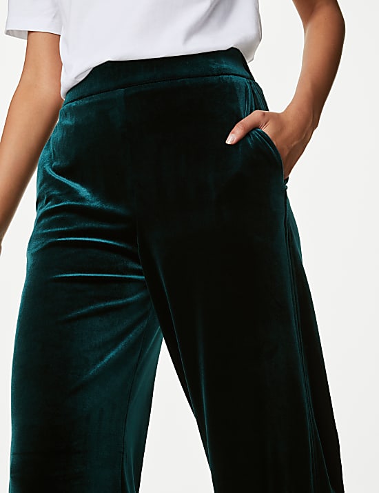 Celana Panjang Beludru Kaki Lebar Pinggang Elastis