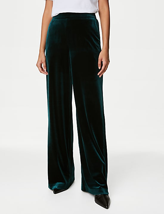 Celana Panjang Beludru Kaki Lebar Pinggang Elastis