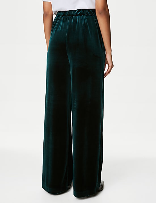 Celana Panjang Beludru Kaki Lebar Pinggang Elastis