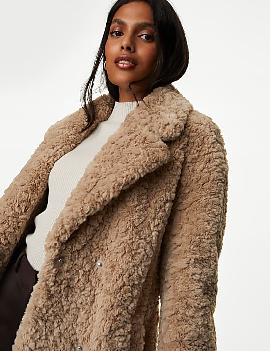 Faux Fur Belted Longline Coat
