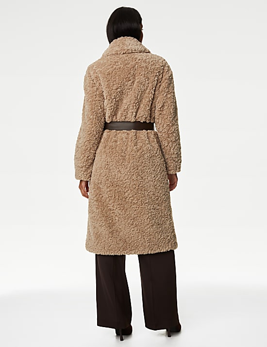 Faux Fur Belted Longline Coat