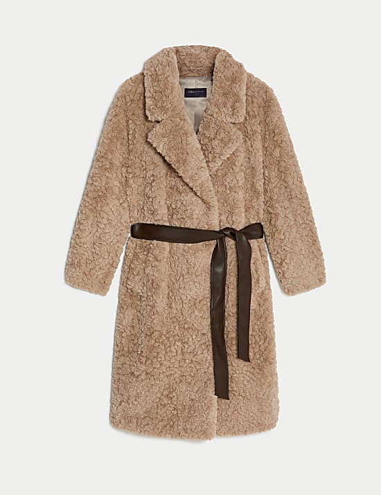 Faux Fur Belted Longline Coat