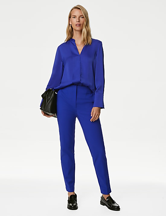 Cotton Blend Slim Fit Ankle Grazer Trousers