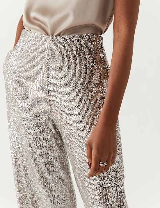 Sequin Elasticated Waist Wide Leg Trousers