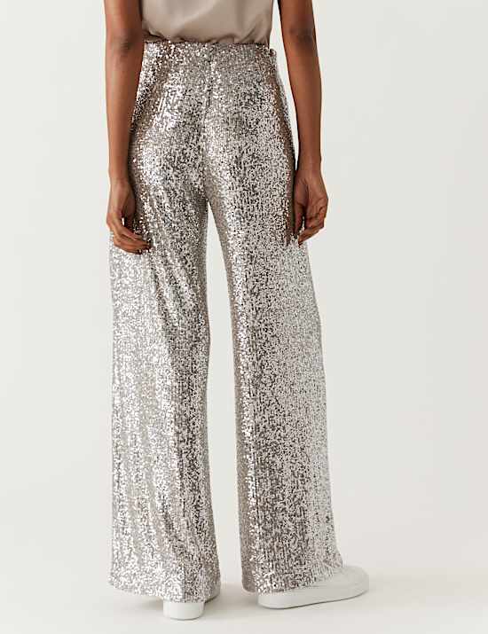 Sequin Elasticated Waist Wide Leg Trousers