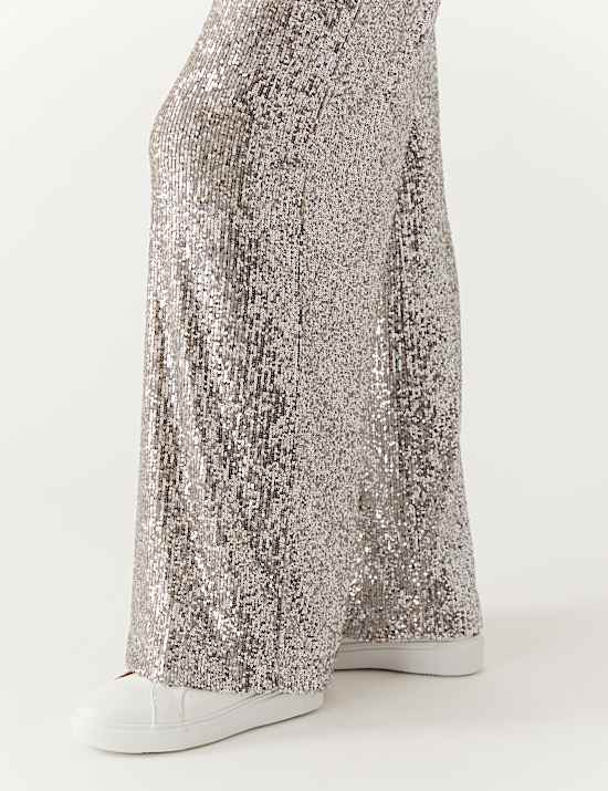 Sequin Elasticated Waist Wide Leg Trousers