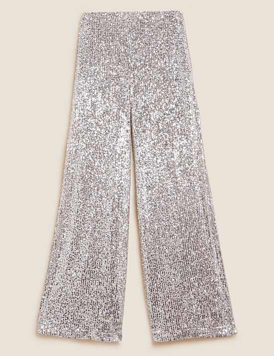 Sequin Elasticated Waist Wide Leg Trousers