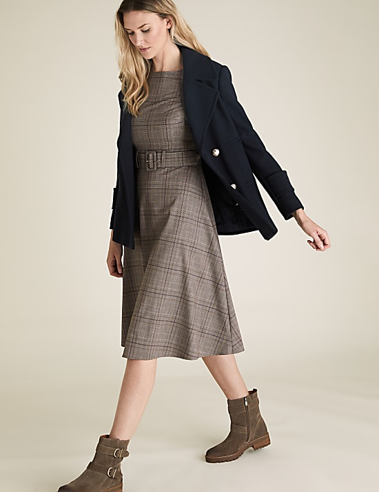 Checked Knee Length Skater Dress