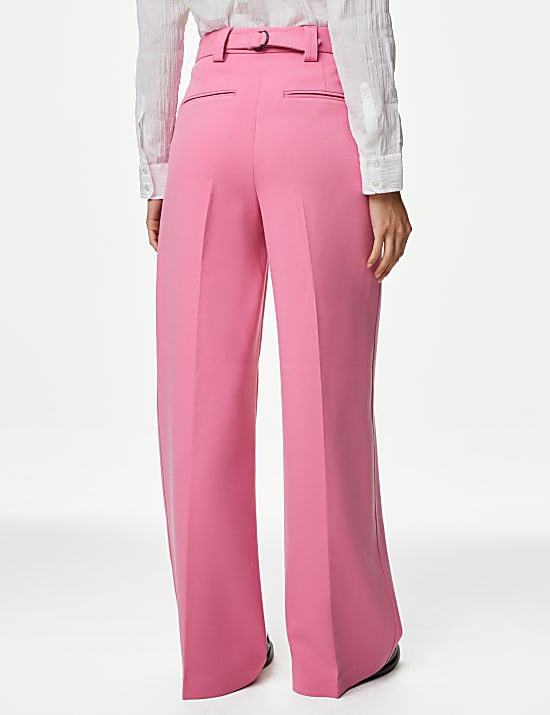 Crepe Tab Detail Wide Leg Trousers