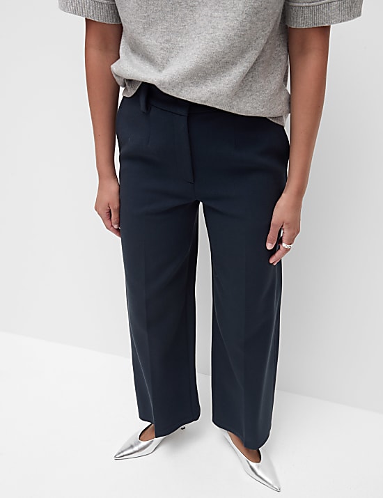Crepe Tab Detail Wide Leg Trousers