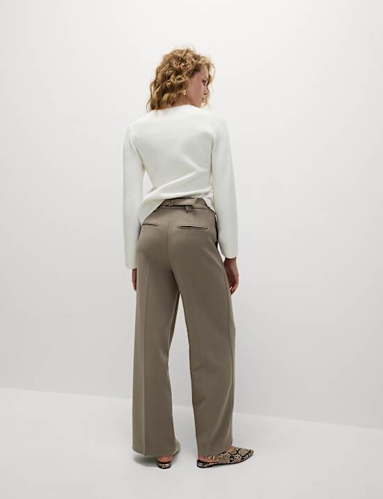 Crepe Tab Detail Wide Leg Trousers