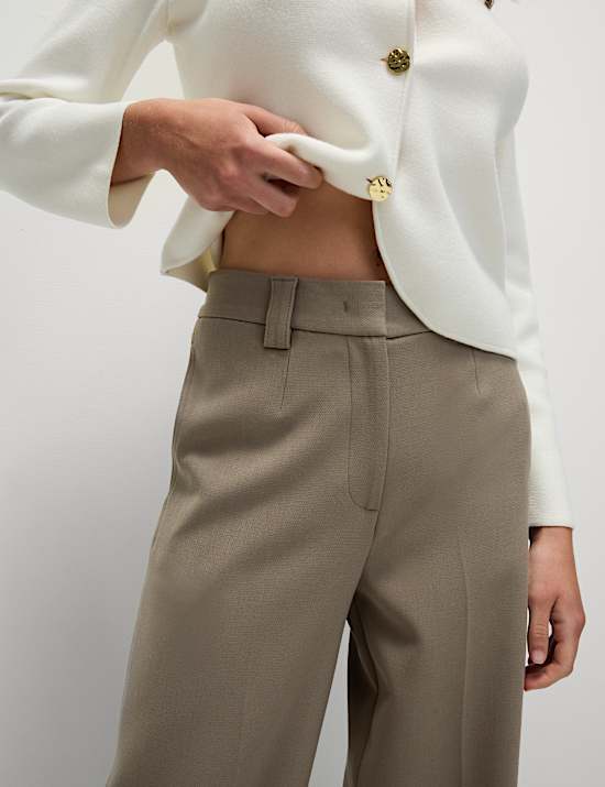 Crepe Tab Detail Wide Leg Trousers