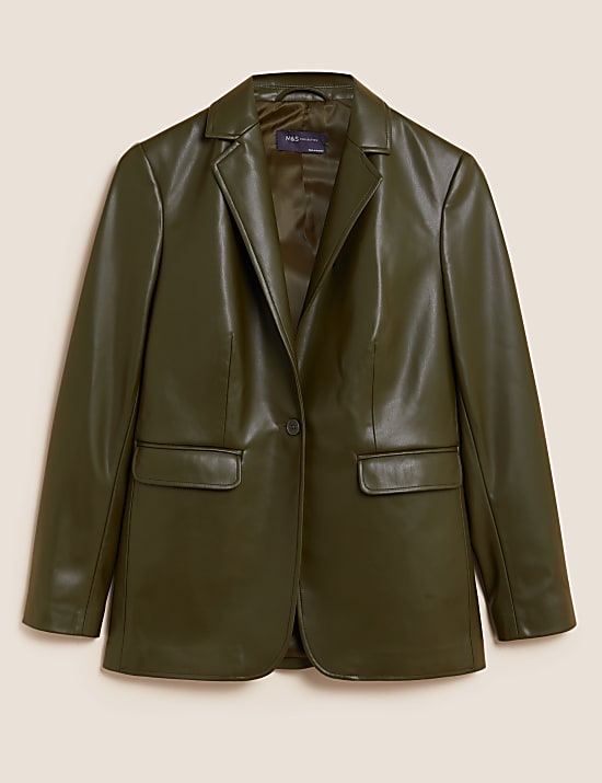 Faux Leather Single Breasted Blazer