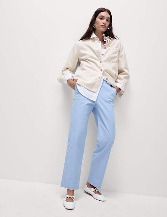 Cotton Rich Straight Leg Ankle Grazer Trousers