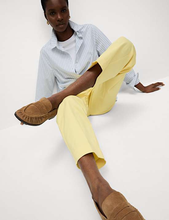 Cotton Rich Straight Leg Ankle Grazer Trousers