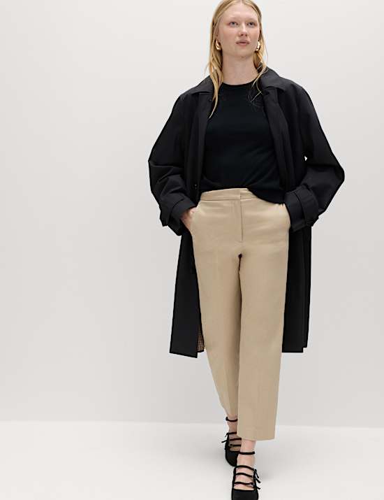 Cotton Rich Straight Leg Ankle Grazer Trousers