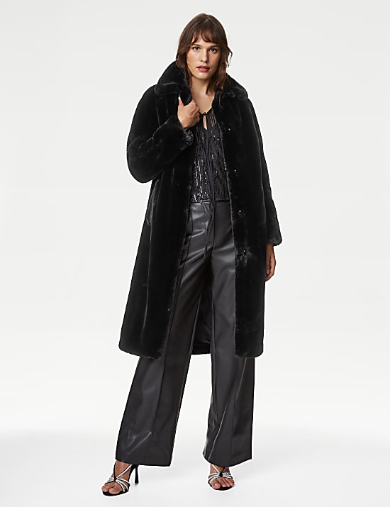 Black faux fur longline coat shop