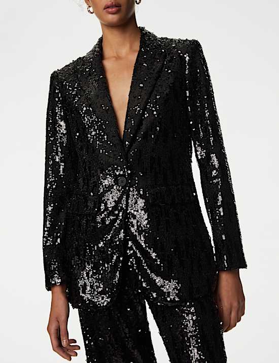 Tailored Sequin Single Breasted Blazer