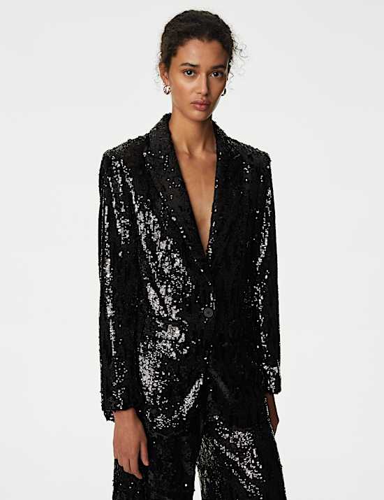 Tailored Sequin Single Breasted Blazer