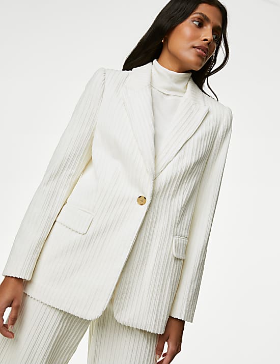 Cord Relaxed Textured Single Breasted Blazer
