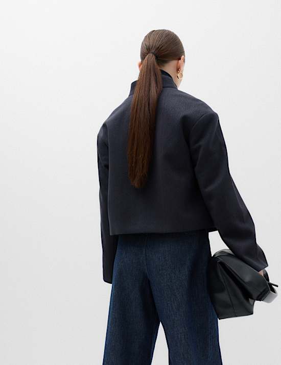 Textured Wrap Collar Short Jacket