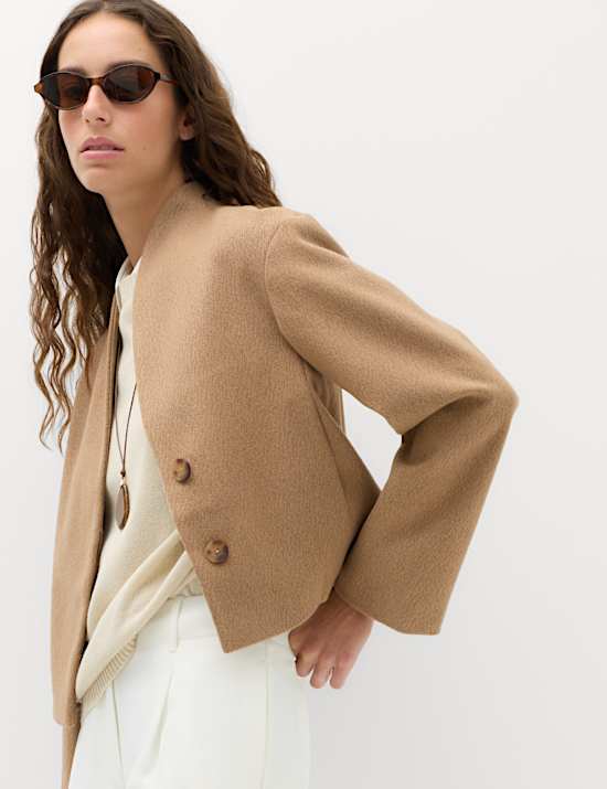 Textured Wrap Collar Short Jacket