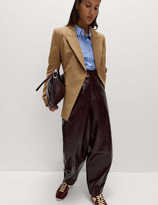 Twill Tailored Cinched Waist Blazer