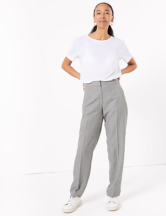 Checked Straight Leg Ankle Grazer Trousers