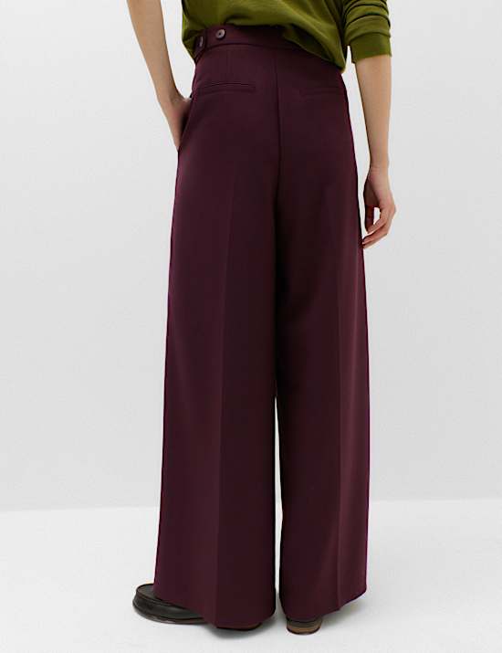 Double Pleated Side Tab Wide Leg Trousers