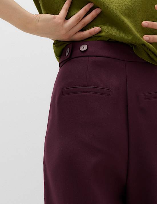 Double Pleated Side Tab Wide Leg Trousers