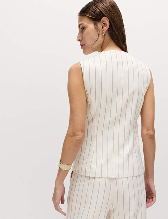 Striped V-Neck Longline Waistcoat