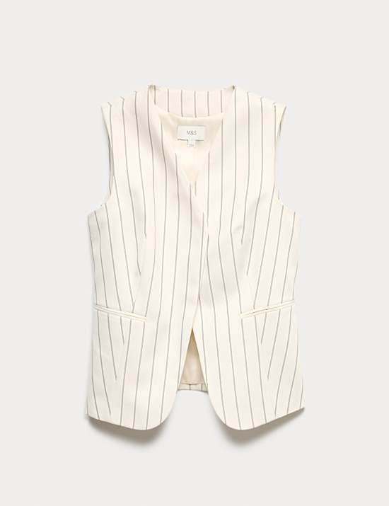 Striped V-Neck Longline Waistcoat