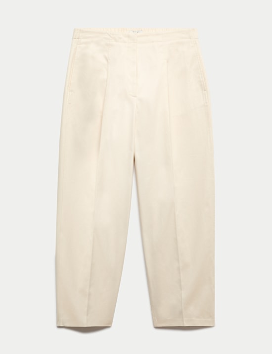 Pure Cotton Twill Barrel Leg Trousers