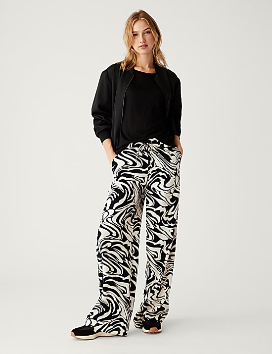 Printed Drawstring Wide Leg Trousers