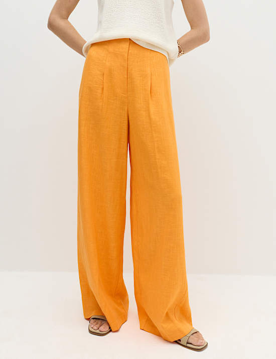 Linen Rich Tailored Wide Leg Trousers