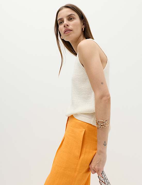 Linen Rich Tailored Wide Leg Trousers