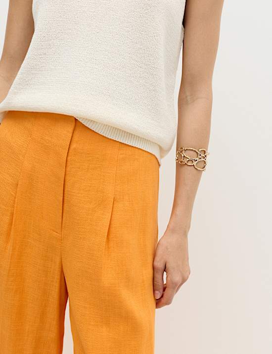 Linen Rich Tailored Wide Leg Trousers