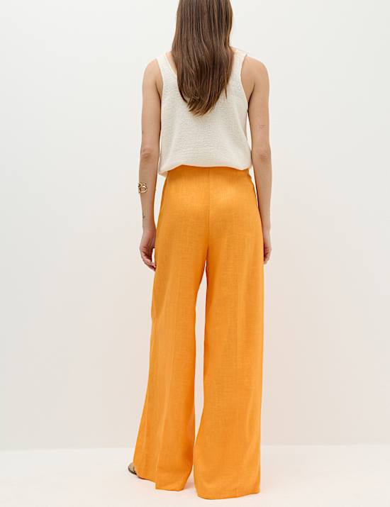 Linen Rich Tailored Wide Leg Trousers