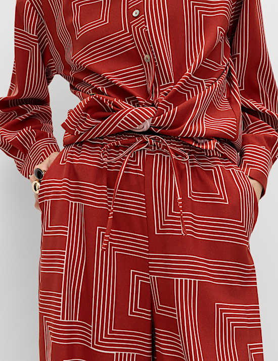 Satin Twill Printed Wide Leg Trousers