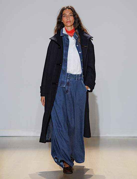 Funnel Neck PU Trim Longline Coat