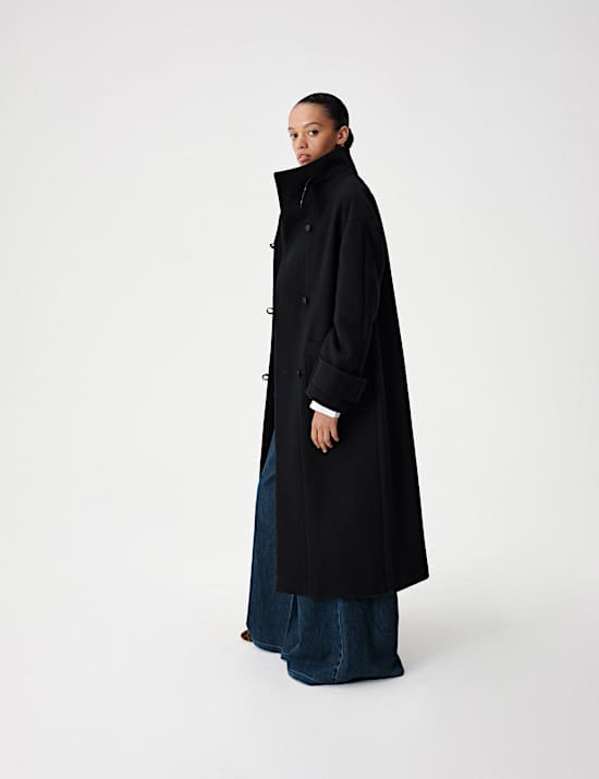Funnel Neck PU Trim Longline Coat