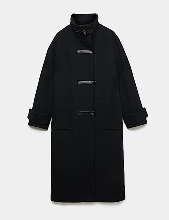 Funnel Neck PU Trim Longline Coat