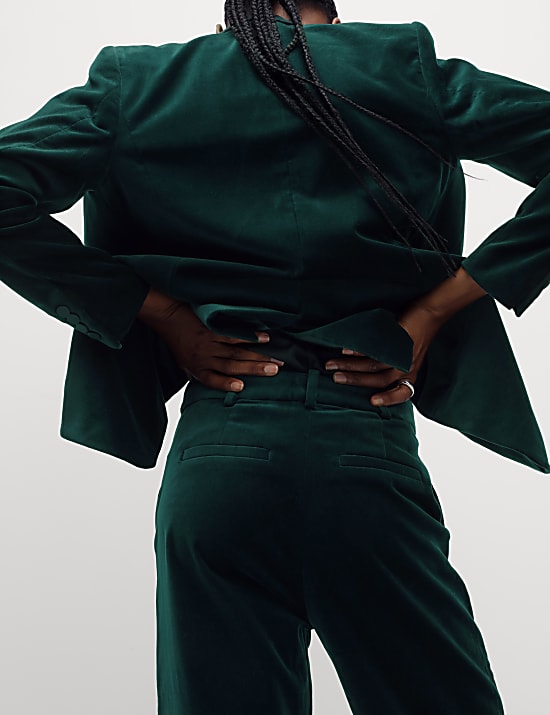 Cotton Rich Velvet Straight Leg Trousers