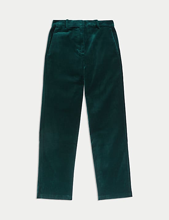 Cotton Rich Velvet Straight Leg Trousers