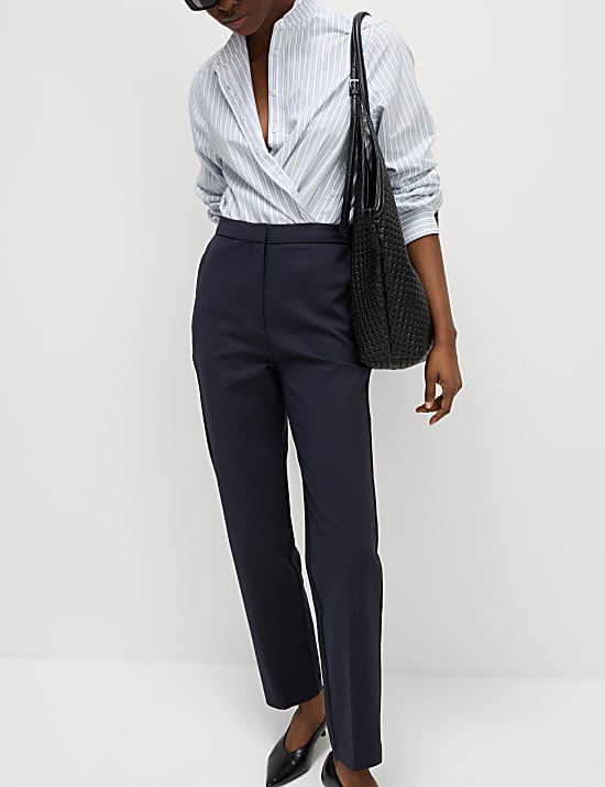 Schmal geschnittene, knöchellange Hose aus Baumwollmischgewebe