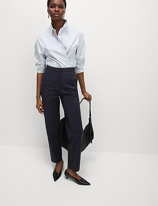 Schmal geschnittene, knöchellange Hose aus Baumwollmischgewebe