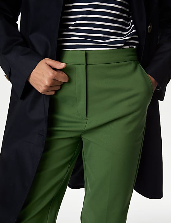 Cotton Blend Slim Fit Ankle Grazer Trousers