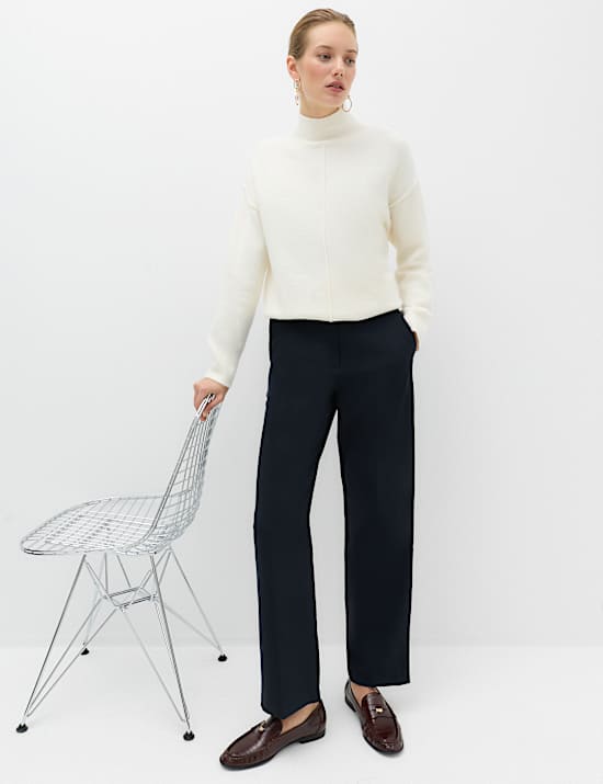 Woven Straight Leg Trousers with Stretch